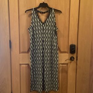 Banana Republic Charcoal Gray and Cream Geometric Midi Dress
